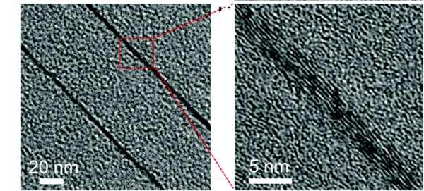 열처리 초기에 그래핀 층 주변으로 고배향성 흑연이 생기는 장면. (사진=UNIST)