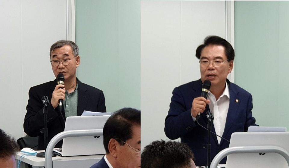 희토류 토론회에서 양민호 한반도광물자원연구센터 이사장과 더불어민주당 백재현 의원이 인사말과 축사를 하고 있다.
