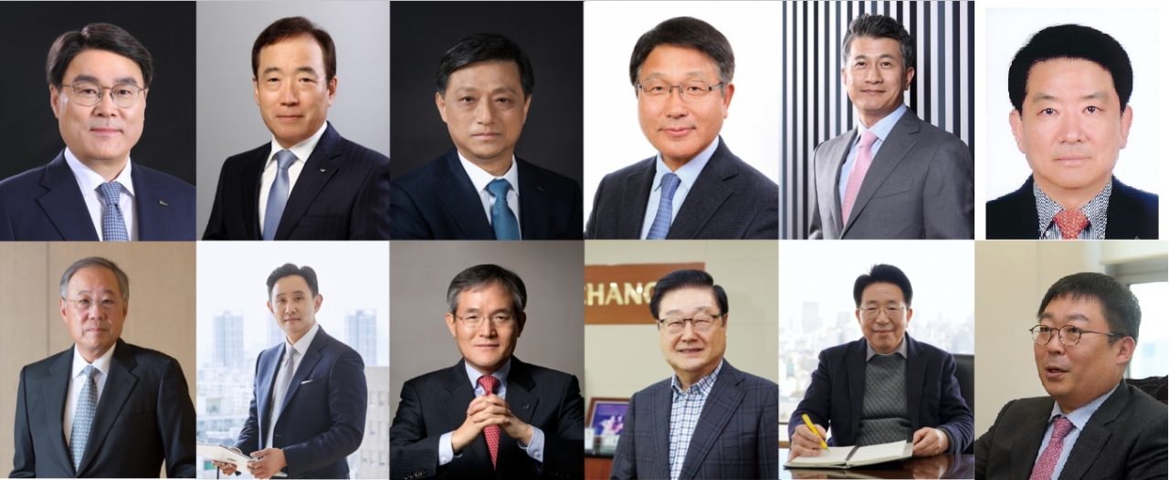 사진 상단 왼쪽부터 시계 방향으로 포스코홀딩스 최정우 회장, 세아그룹 이순형 회장, 포스코 김학동 부회장, 현대제철 안동일 사장, 동국제강 장세욱 부회장, TCC스틸 조석희 부회장, 휴스틸 박훈 대표, 영풍 박영민 대표, 대창 조시영 회장, LS MnM 도석구 부회장, 고려아연 최윤범 회장, 풍산 류진 회장