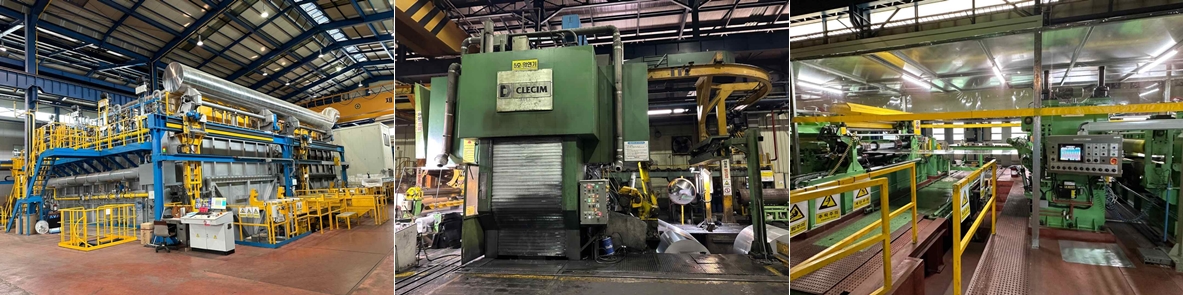 조일알미늄이 최근 신규 도입 및 개선을 완료한 설비들. 좌로부터 2호 가열기, 5호 압연기, 양극박 전용 5호 재단기.