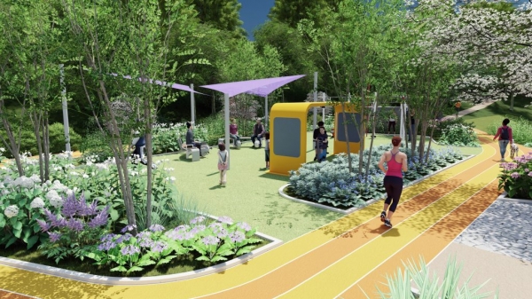 재생(자가발전)에너지를 활용한 공간 ‘그린어스 그라운드(Green Earth(=Us) Ground) 조감도. 포스코이앤씨 제공.