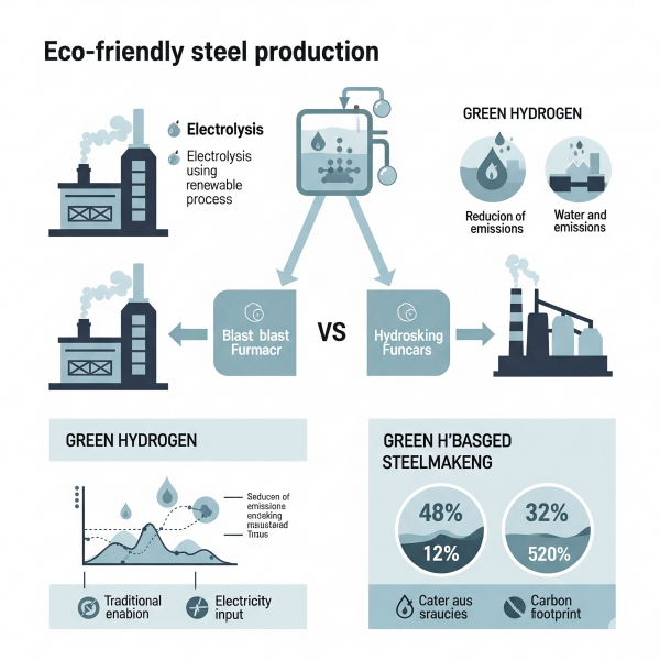 친환경 철강 생산과 그린수소 공급 관계 / Gemini 생성 이미지