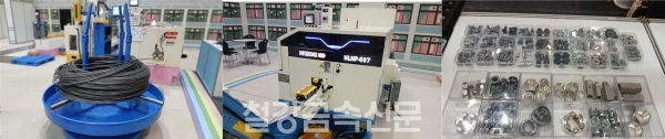 프론텍 스마트공장 솔루션의 핵심인 대성스틸의 특수강강선(좌), 효동기계공업의 단조설비(중), 프론텍의 파스너(우). (사진=철강금속신문)