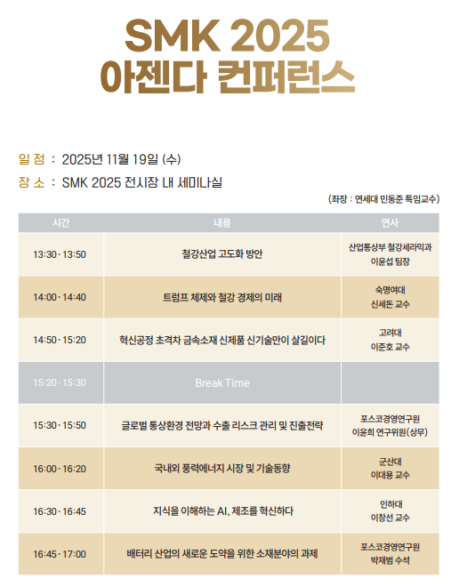 ‘SMK 2025 아젠다 컨퍼런스’ 일정표. (출처=‘SMK 2025’ 사무국)