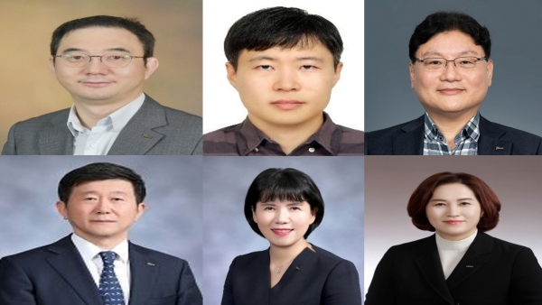 윗줄 왼쪽부터 엄경근 기술연구소장(전무), 윤일용 포스코홀딩스 AI로봇융합연구소장, 정석모 포스코홀딩스 사업시너지본부장, 김광무 포스코 전략투자본부장, 최영 포스웰 이사장, 안미선 엔투비 대표. /포스코홀딩스