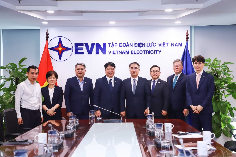 사진 3. 현지시각 22일 대한전선이 베트남 전력공사(EVN) 경영진과 중장기 협력 방안을 논의했다. (왼쪽 네번째부터 EVN CEO 응우옌 안 뚜안, 대한전선 송종민 부회장)