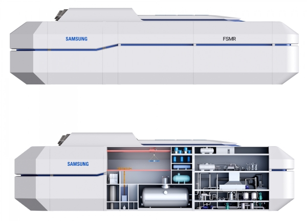 한국원자력연구원과 삼성중공업이 개념설계 중인 SMART100을 탑재한 부유식 SMR(FSMR). (사진=원자력연구원)